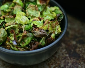 roasted brussel sprout chips in bowl