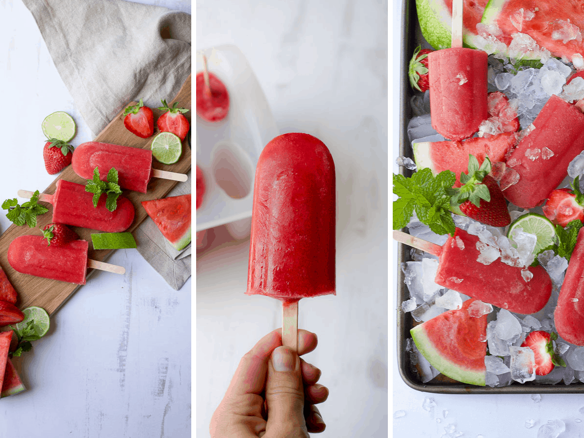 healthy homemade popsicles with strawberry and watermelon