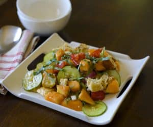 cantaloupe panzanella salad recipe / thedomesticdietitian.com