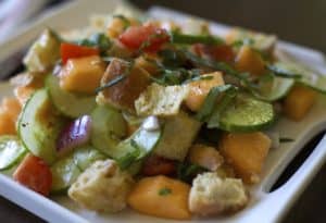 cantaloupe panzanella salad recipe / the domestic dietitian