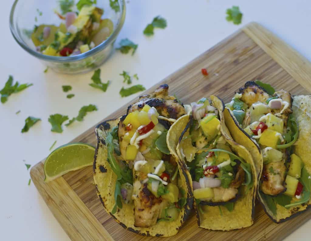 Grilled Chicken tacos with kiwi fruit salsa