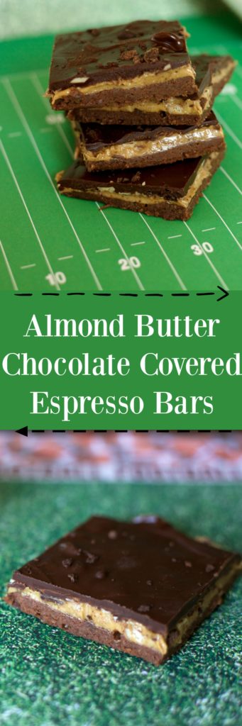 The perfect tailgate treat recipe - Almond Butter Chocolate covered espresso bars. Gluten free option available. / The Domestic Dietitian