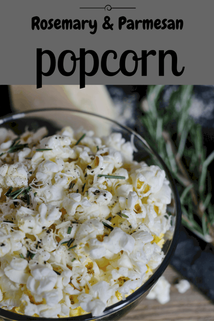 Rosemary Parmesan Popcorn recipe. The perfect healthy and elegant snack