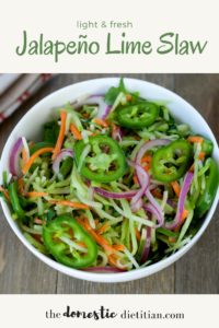 This light and fresh Jalapeño Lime Coleslaw recipe is the perfect healthy side dish for your upcoming summer BBQ's. Packed with fresh, simple flavors.