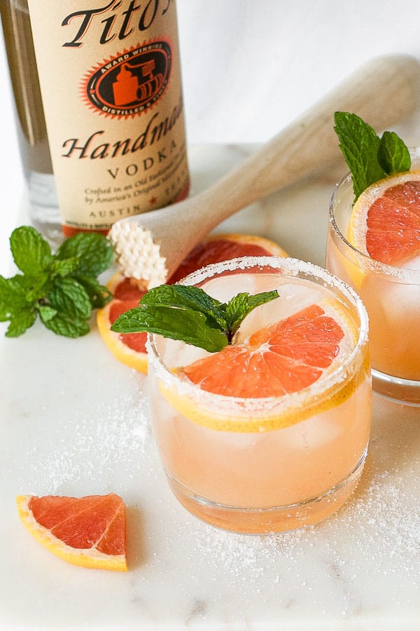 salty dog grapefruit cocktail recipe featuring titos vodka and fresh grapefruit juice