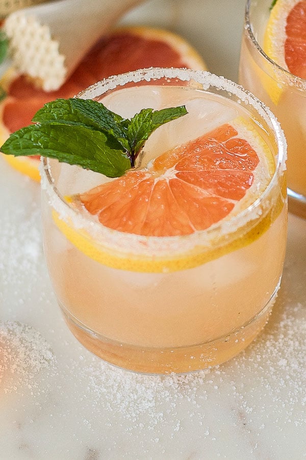 salty dog - grapefruit cocktail recipe featuring fresh grapefruit, vodka and mint