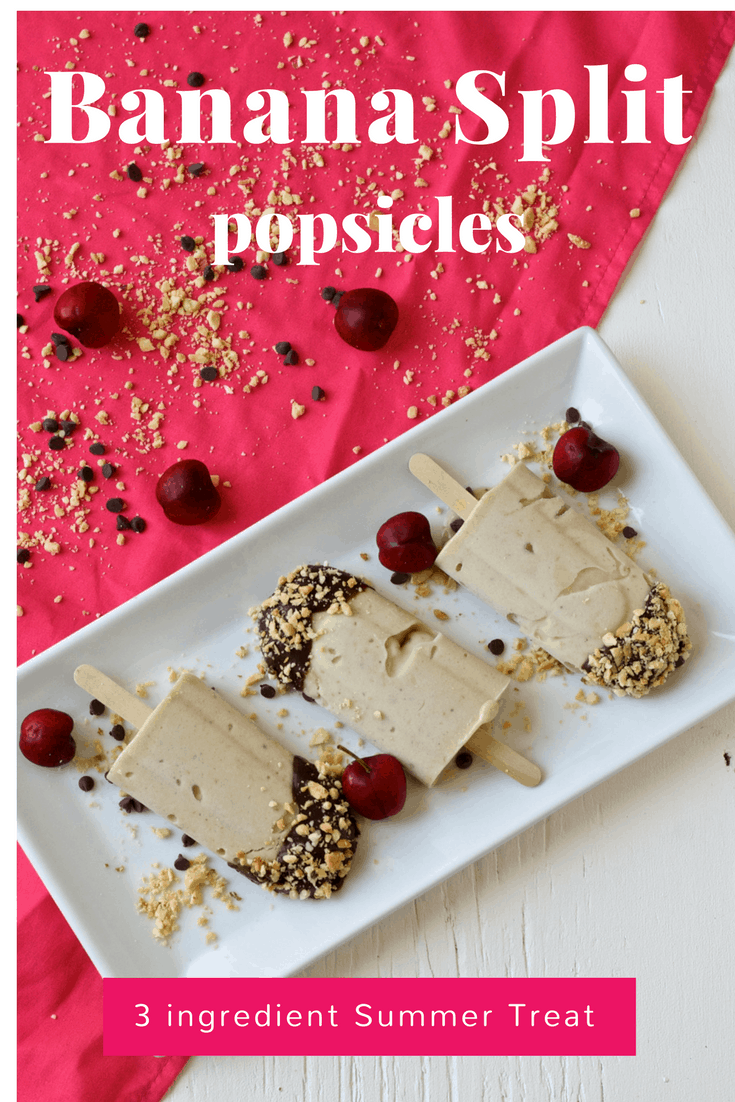 Banana Split Popsicles - Healthy Summer Treat by The Domestic Dietitian. These Banana Split Popsicles are the perfect, creamy, delicious summer treat! Made with only 3 ingredients they taste just like a decadent dessert.