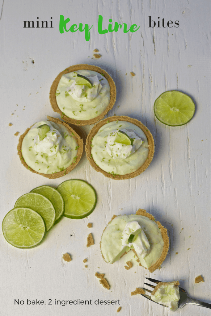 Mini Key Limes Bites from The Domestic Dietitian. A no bake, 2 ingredient dessert that is creamy, delicious and easy small bite dessert. 