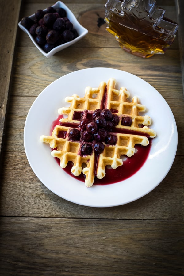 Swedish Blueberry Soup recipe served on top of a buttermilk waffle makes a delicious breakfast 