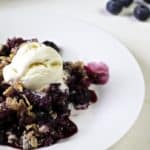 coconut blueberry crisp with ice cream