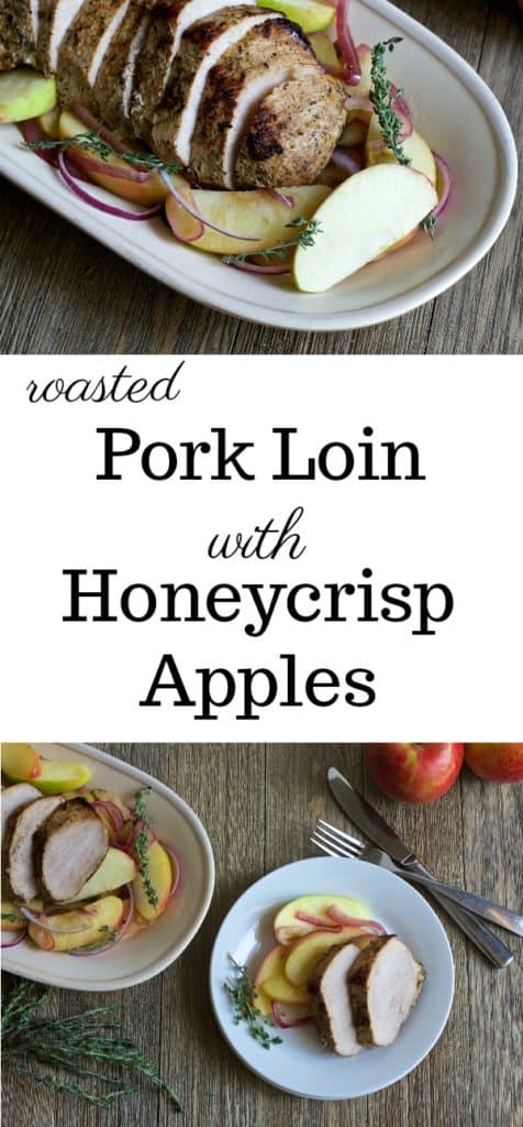 This Garlic & Herb Roasted Pork with Honeycrisp Apples is a simple and delicious fall dinner recipe that's ready in less than 30 minutes.