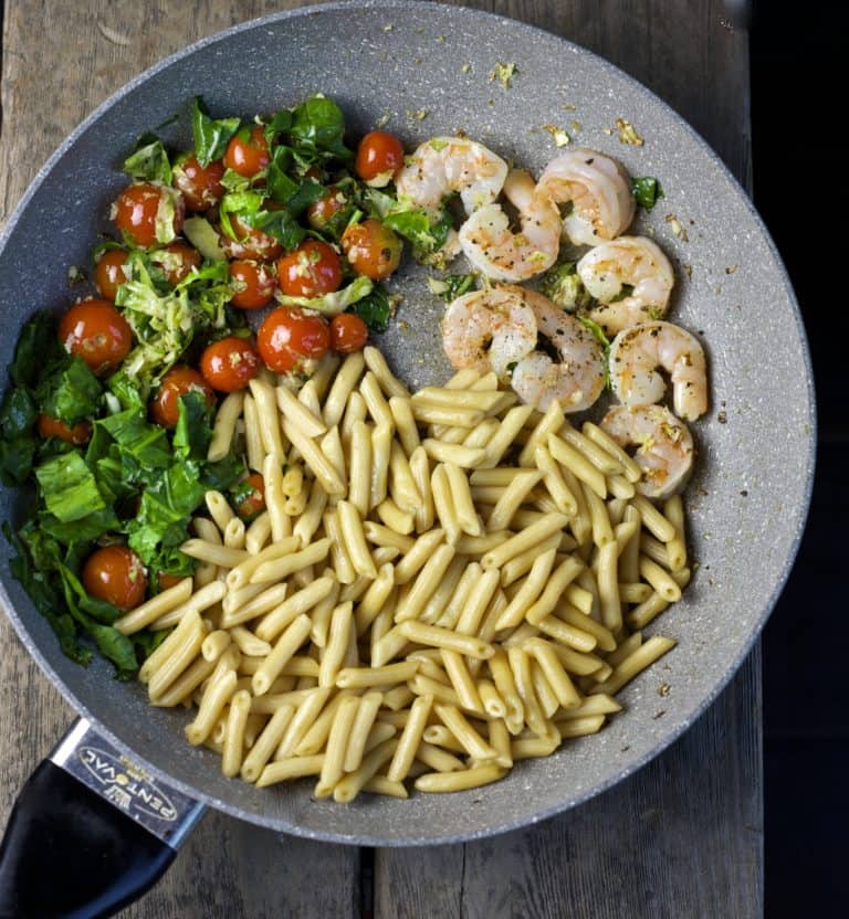 Pasta with Shrimp and Sautéed Vegetables - The Domestic Dietitian