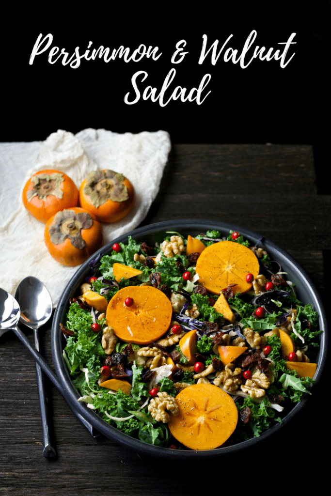 Sharing healthy persimmon recipes like this Persimmon & Walnut Salad recipe. Perfect for dinner parties, so vibrant, fresh, healthy and delicious