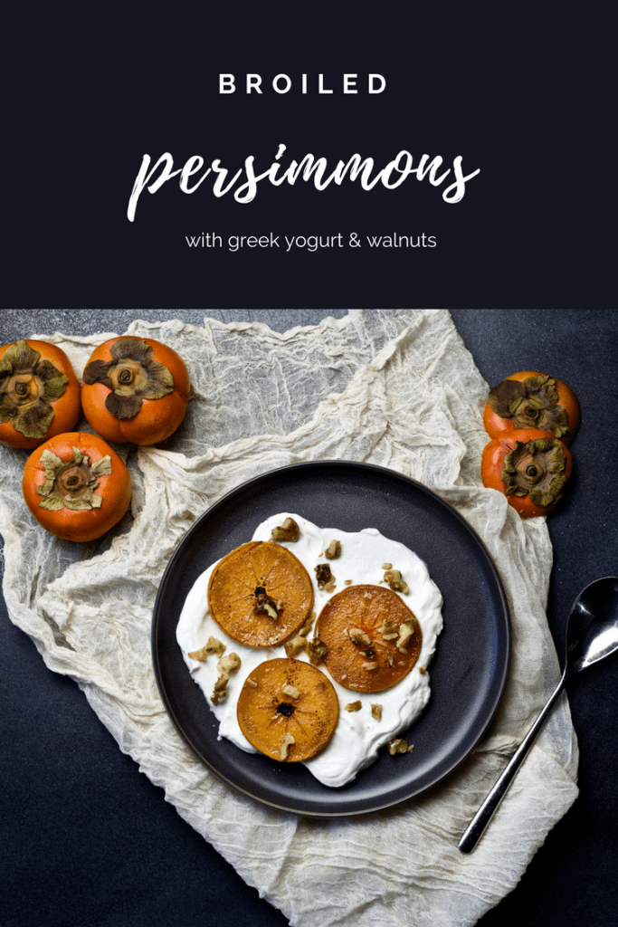 Sharing healthy persimmon recipes like this Broiled Persimmons with Toasted Walnuts and Greek yogurt recipe. Perfect for dinner parties, so vibrant, fresh, healthy and delicious