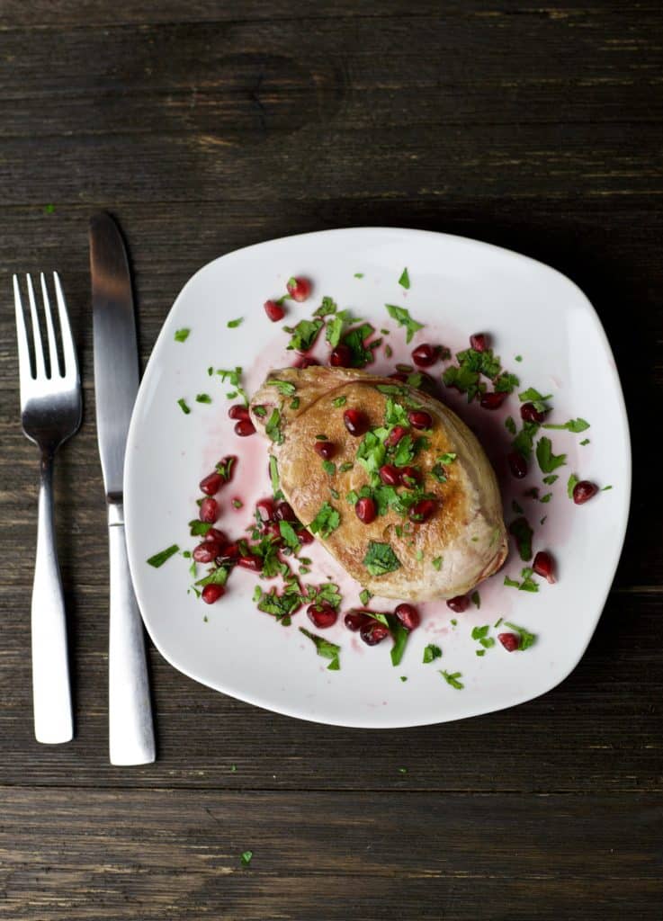 grilled pork chop with pomegranate glaze - the domestic dietitian