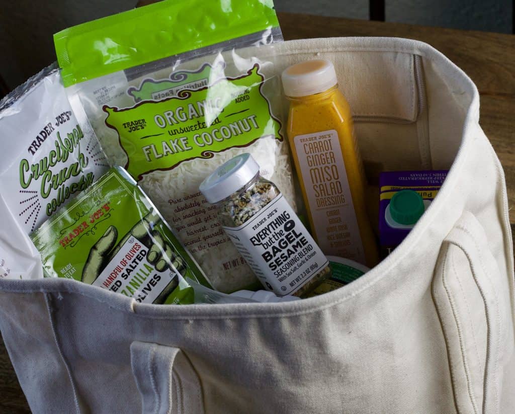 bag of dietitians top 14 items to buy at trader joe's