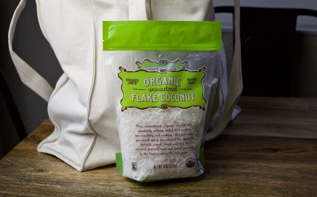 bag of unsweetened coconut from trader joes