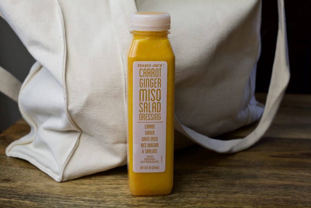 bottle of carrot ginger miso salad dressing from trader joes