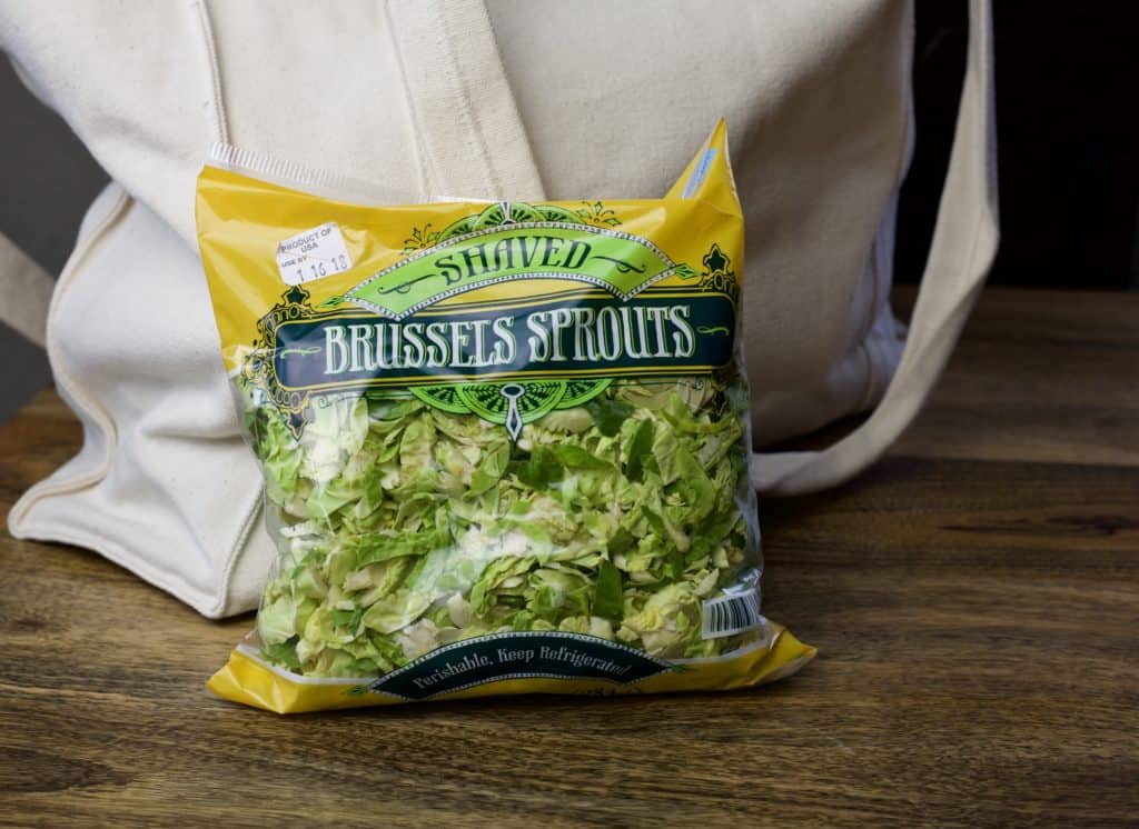 a bagged of shaved brussels sprouts from trader joes