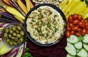 pistachio yogurt dip and vegetable platter