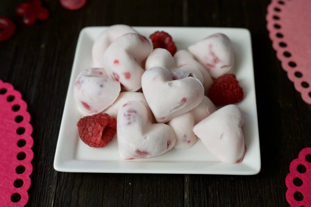 heart shaped raspberry yogurt bites