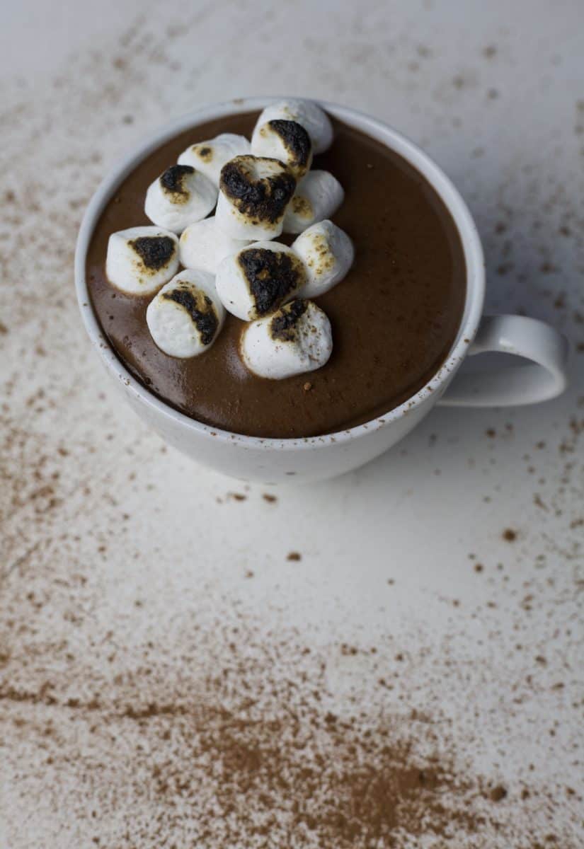 mug of banana hot chocolate with marshmallows