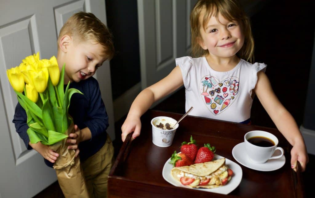 kids delivering breakfast taco with siggi's yogurt