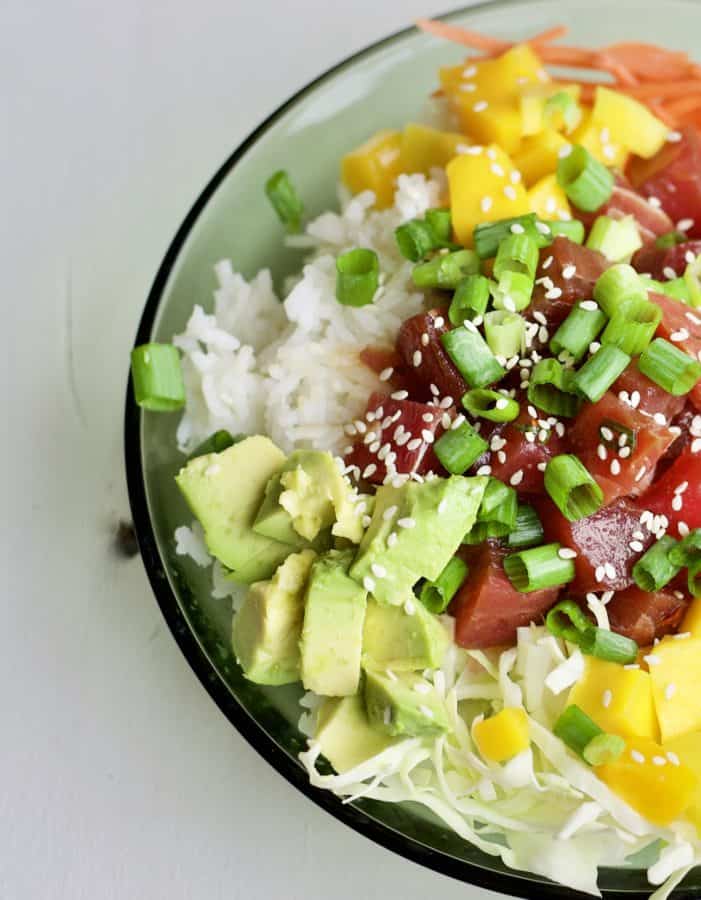 ahi tuna rice bowl with mango 1 | The Domestic Dietitian