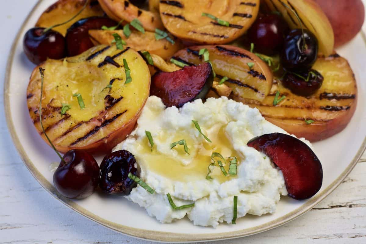 grilled stone fruits with ricotta