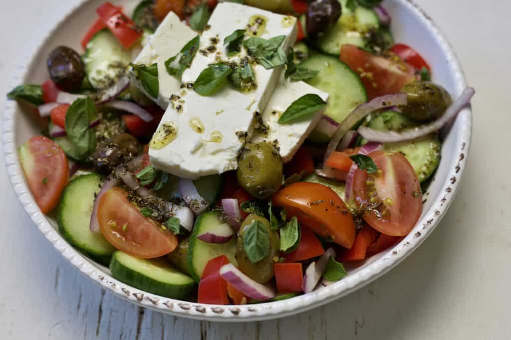 greek salad with homemade vinaigrette