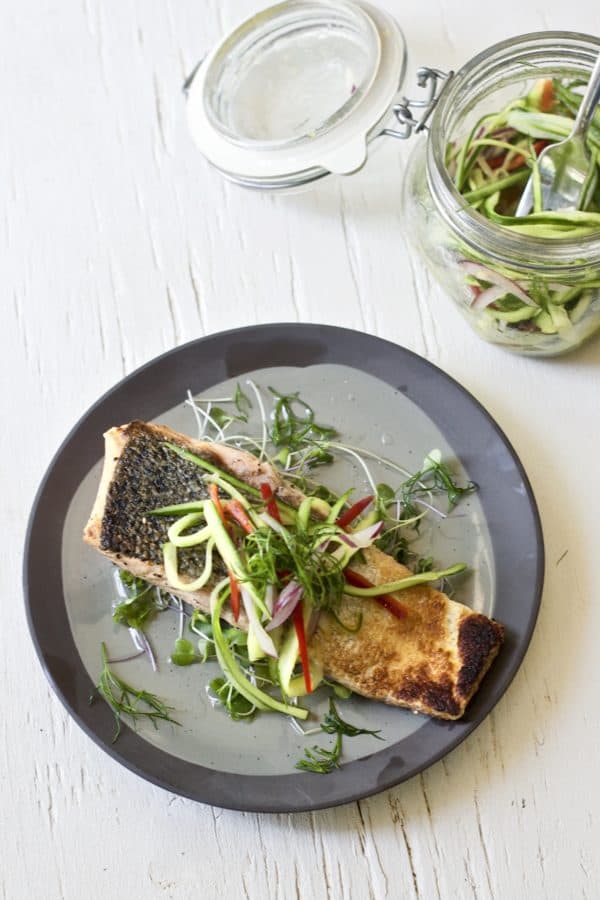 crispy salmon with pickled cucumber vinaigrette2