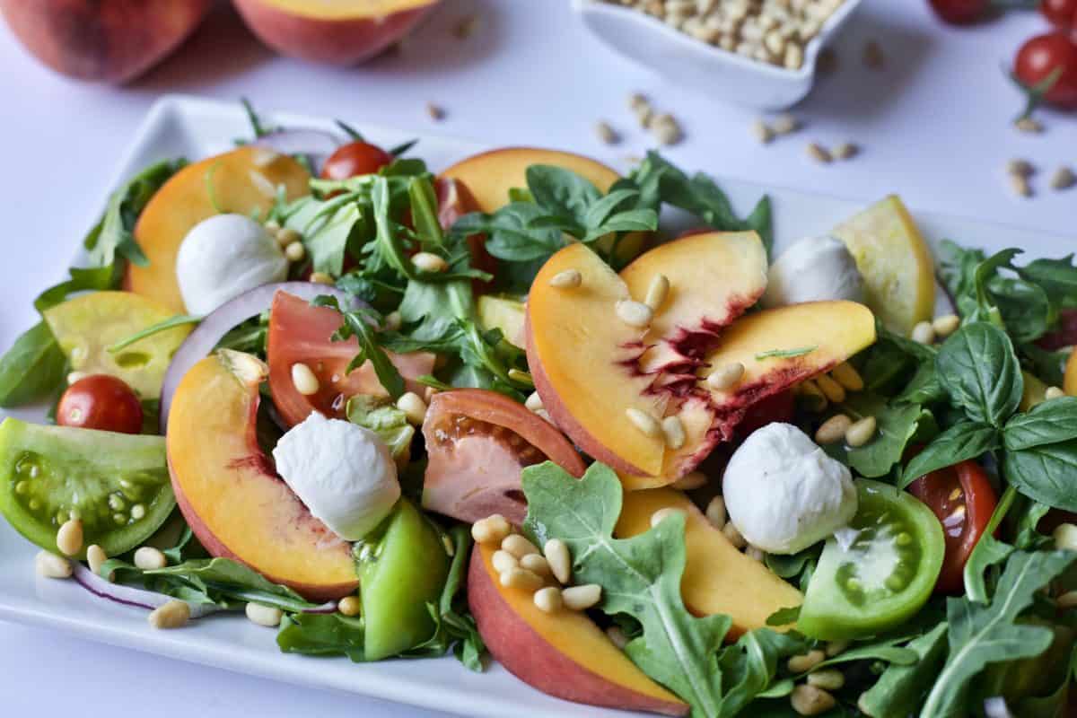 heirloom tomato and peach summer salad