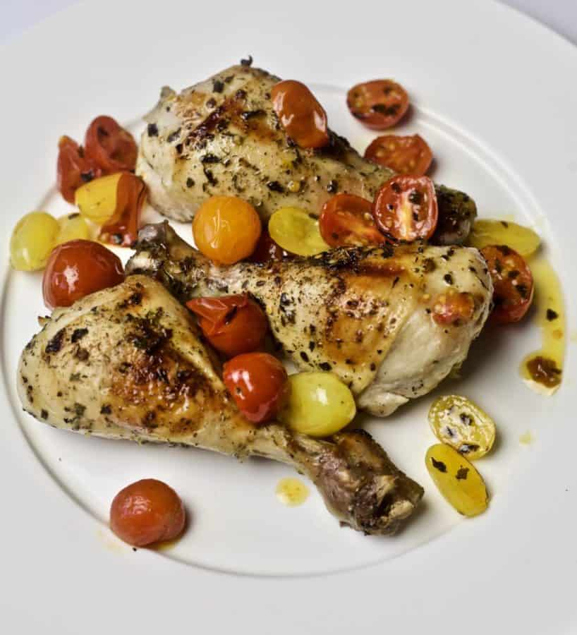 garlic and basil roasted chicken with tomatoes