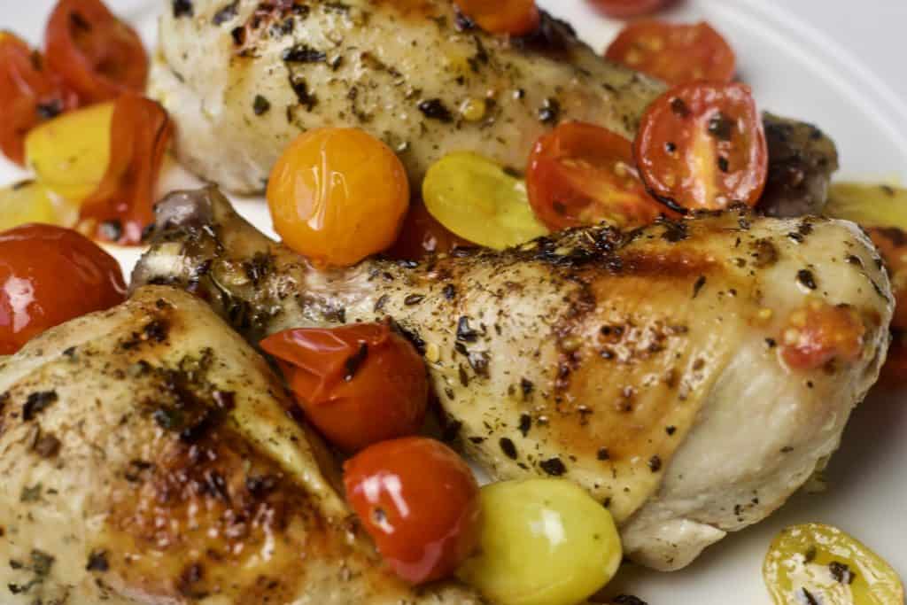 Garlic & Basil Roasted Chicken with Tomatoes - The Domestic Dietitian