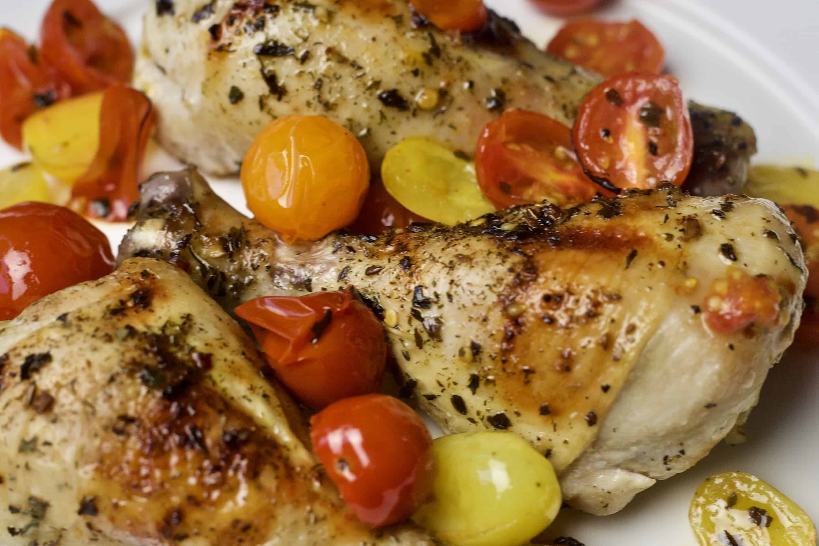 Garlic & Basil Roasted Chicken with Tomatoes | The Domestic Dietitian