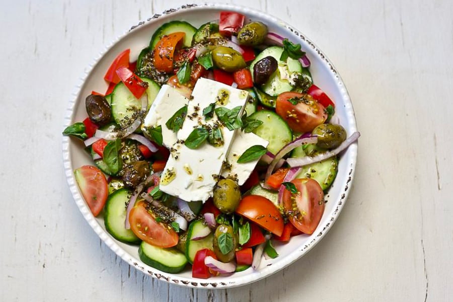 Greek Salad with Homemade Vinaigrette - The Domestic Dietitian