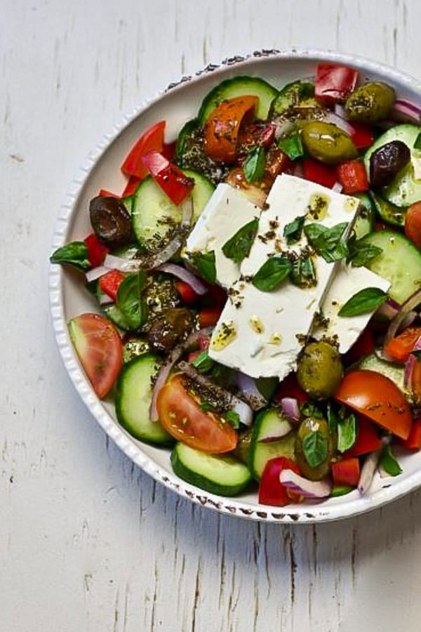 greek salad with homemade vinaigrette recipe as part of the mediterranean diet