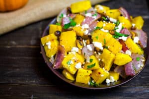 roasted pumpkin with feta and pistachios recipe