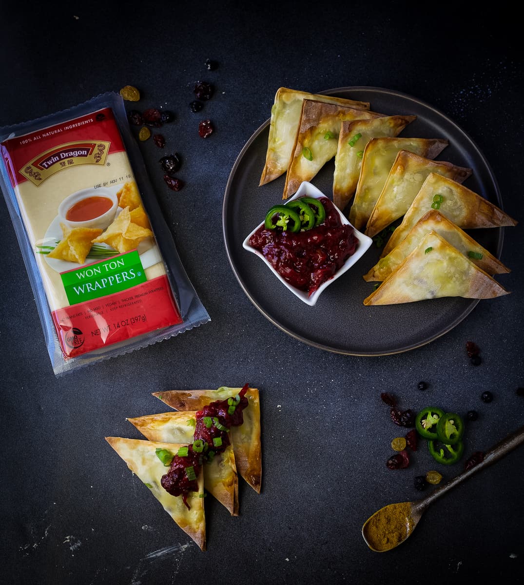 curry chicken wontons with cranberry chutney4