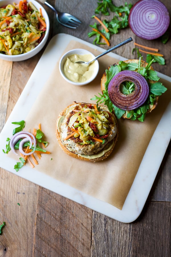 ultimate turkey burger with spicy brussels sprouts coleslaw 5