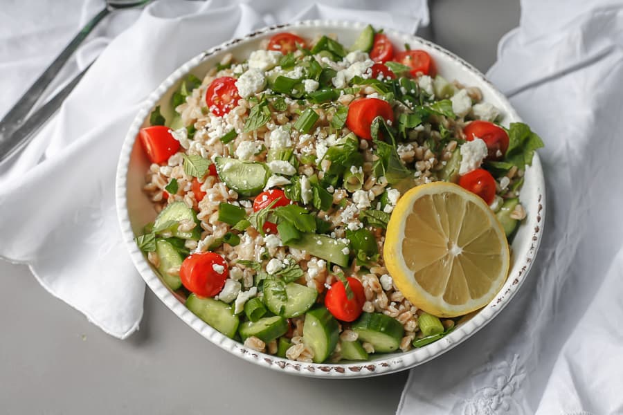 greek farro salad with fresh herb mediterranean recipe