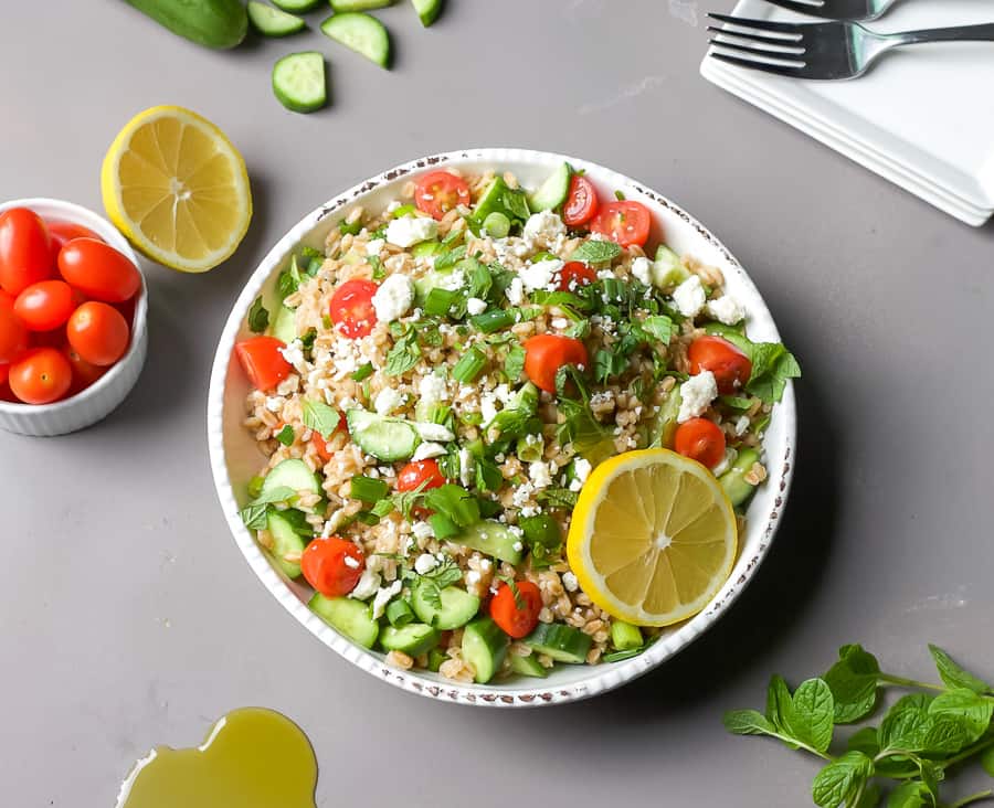 greek farro salad with fresh herbs