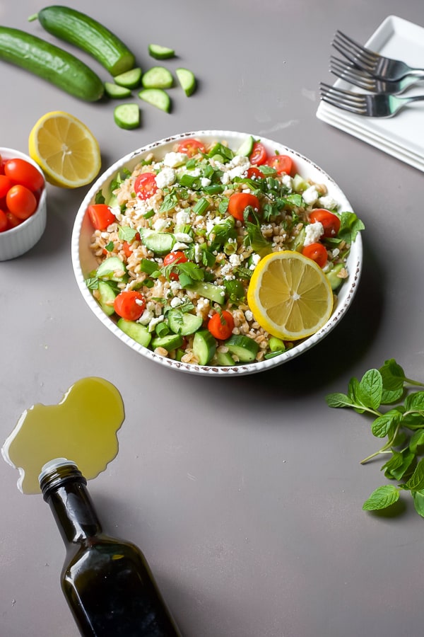 A big, hearty bowl of Greek Farro Salad with Fresh Herbs - the perfect mediterranean lunch