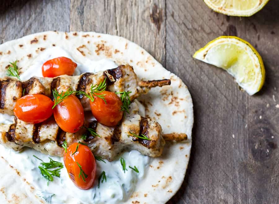 chicken souvlaki with tzatziki