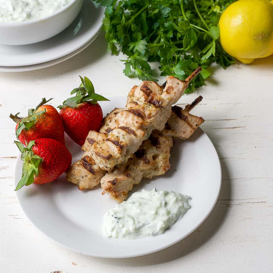 grilled mediterranean chicken skewers with tzatziki dip