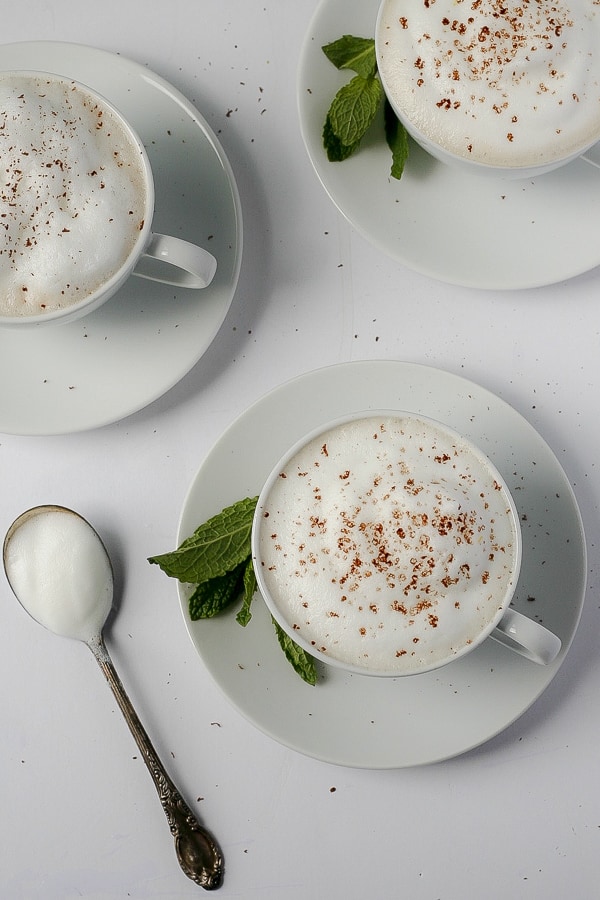 three cups of chocolate peppermint tea