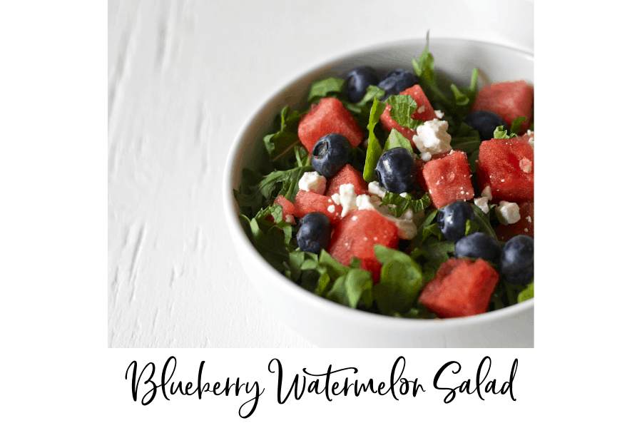 blueberry watermelon salad with arugula and feta