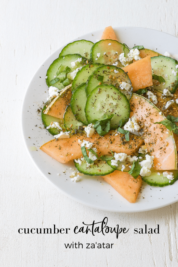 cucumber cantaloupe salad with za'atar recipe - mediterranean diet inspired. healthy salad recipe with fruit