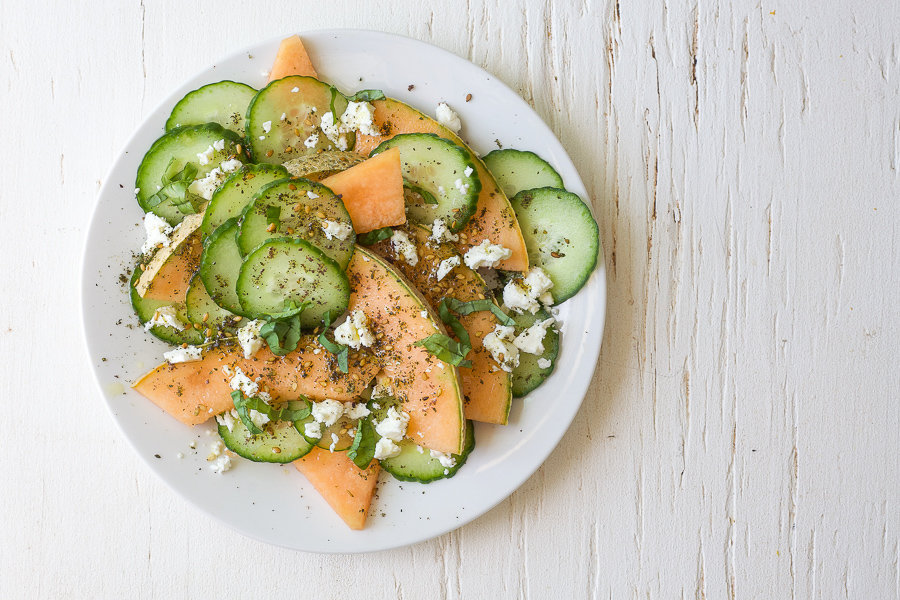 cucumber cantalopue salad recipe with za'atar off center