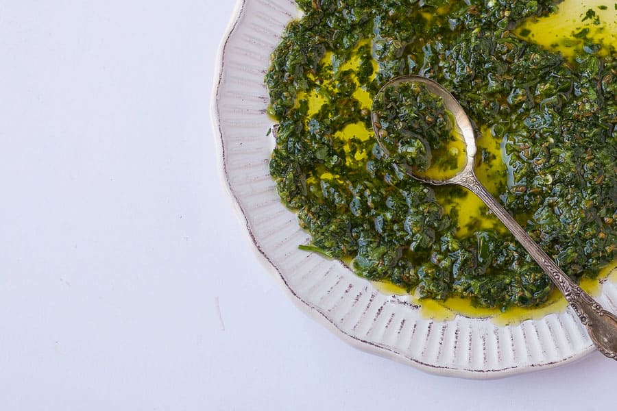 bowl of chermoula moroccan herb sauce